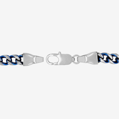 Mens 8.5 Inch Stainless Steel Blue IP Finish Chain Bracelet