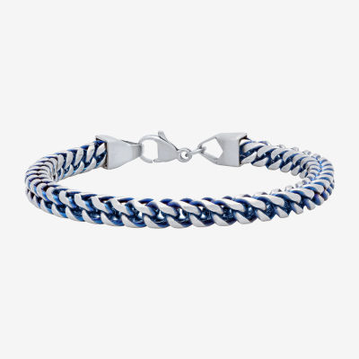 Mens 8.5 Inch Stainless Steel Blue IP Finish Chain Bracelet