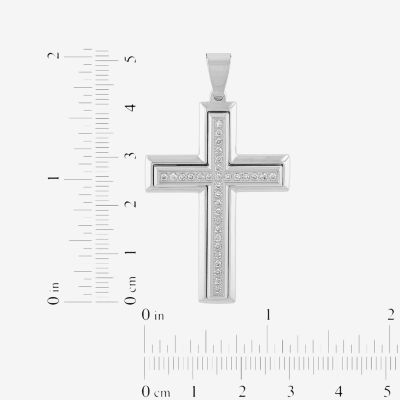 G-H / I1) Mens 1/ CT. T.W. Lab Grown White Diamond Stainless Steel Cross Pendant Necklace