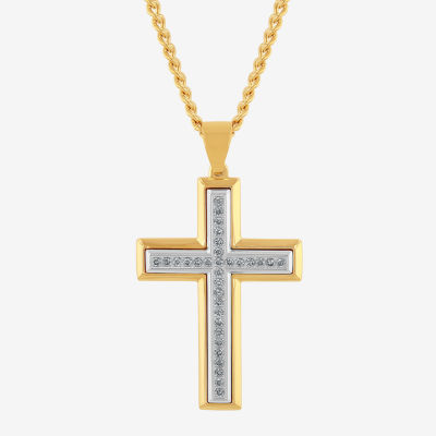 G-H / I1) Mens 1/2 CT. T.W. Lab Grown White Diamond Stainless Steel Cross Pendant Necklace