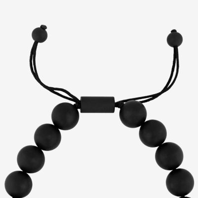 Beaded Genuine Black Onyx Stainless Steel Bolo Bracelet