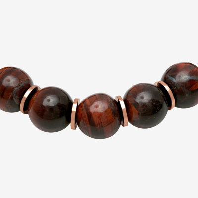 Mens  Stainless Steel Genuine Stone Beaded Bolo Bracelet