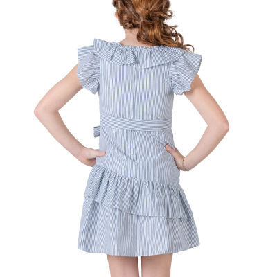Rare Editions Big Girls Belted Sleeveless Flutter Sleeve A-Line Dress