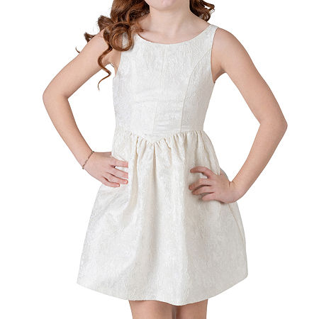 Rare Editions Big Girls Sleeveless Flower Girl Fit + Flare Dress, 10, White