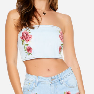 Forever 21 Embroidered Denim Womens Tube Top Juniors