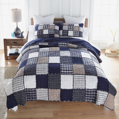 Donna Sharp Checkerboard Indigo 3-pc. Embellished Quilt Set