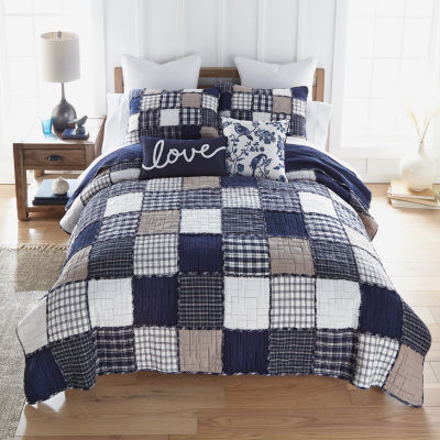 Donna Sharp Checkerboard Indigo 3-pc. Embellished Quilt Set