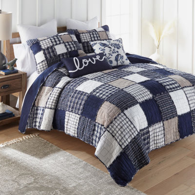 Donna Sharp Checkerboard Indigo 3-pc. Embellished Quilt Set