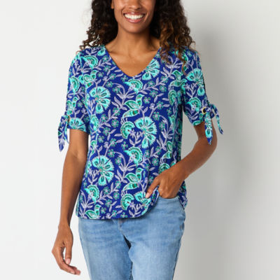 Liz Claiborne Womens V Neck Short Sleeve Blouse