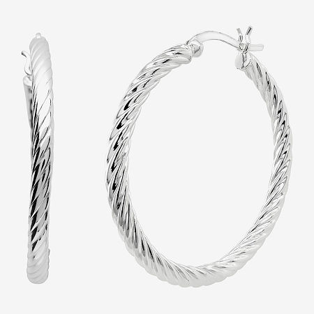 Silver Reflections Pure Silver Over Brass Hoop Earrings In Silver