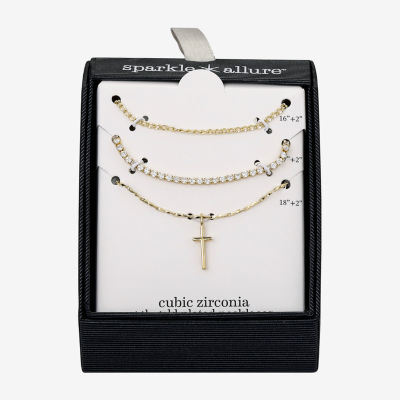 Sparkle Allure Womens Cubic Zirconia 10K Gold Over Brass Cross 3-pc. Necklace Set