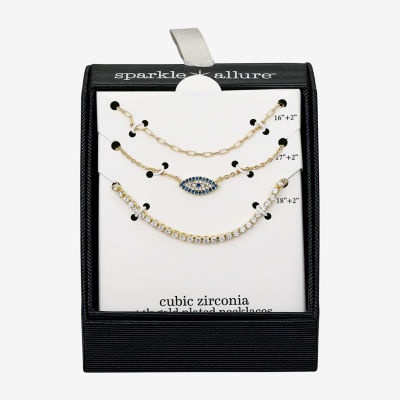Sparkle Allure Womens Cubic Zirconia 10K Gold Over Brass Evil Eye 3-pc. Necklace Set