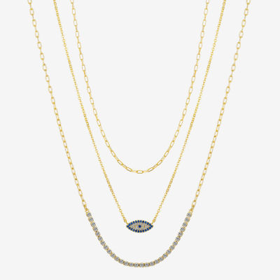 Sparkle Allure Womens Cubic Zirconia 10K Gold Over Brass Evil Eye 3-pc. Necklace Set