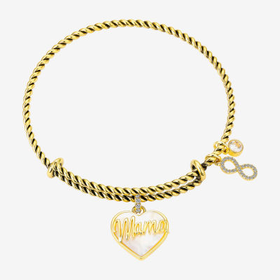 Footnotes Mama Womens White Mother Of Pearl 10K Gold Over Brass Heart Infinity Bangle Bracelet