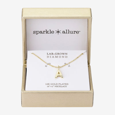 Sparkle Allure Initial Womens Diamond 14K Gold Over Brass 16 Inch Pendant Necklace