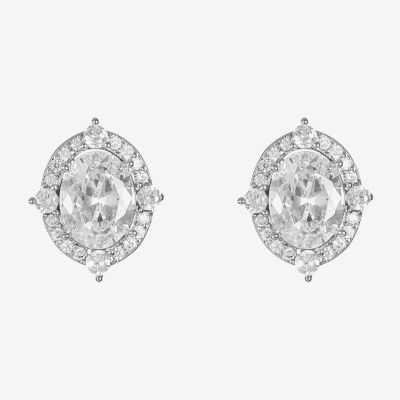 Monet Jewelry Timeless Silver Tone Cubic Zirconia 15mm Oval Stud Earrings