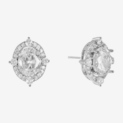 Monet Jewelry Timeless Silver Tone Cubic Zirconia 15mm Oval Stud Earrings