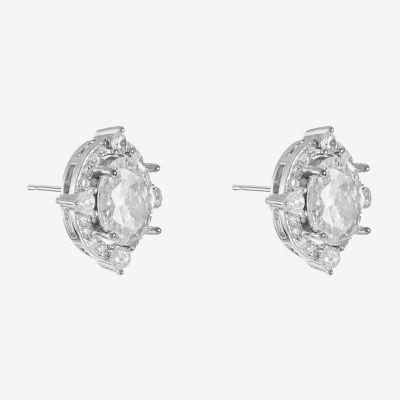 Monet Jewelry Timeless Silver Tone Cubic Zirconia 15mm Oval Stud Earrings