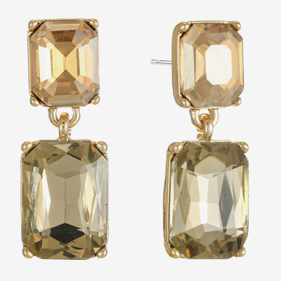 Monet Jewelry Gold Tone Womens Brown Glass Rectangular Hypoallergenic Drop Earrings