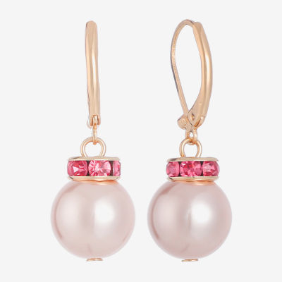 Monet Jewelry Gold Tone & Pink Glass Simulated Pearl Drop Earrings