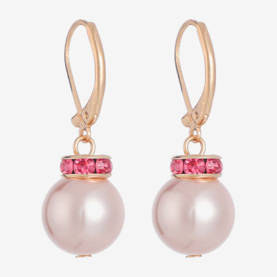Monet Jewelry Gold Tone & Pink Glass Simulated Pearl Drop Earrings