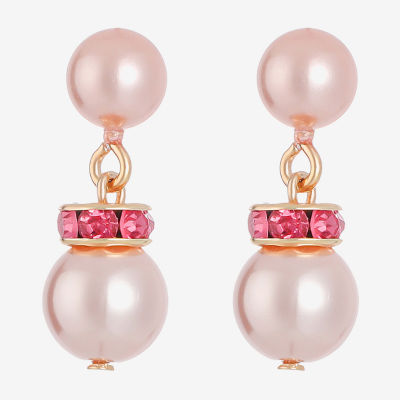 Monet Jewelry Gold Tone & Pink Glass Simulated Pearl Drop Earrings