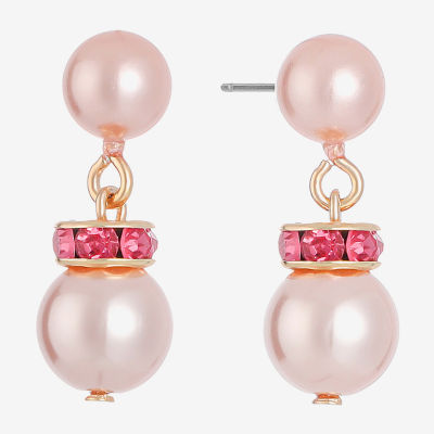 Monet Jewelry Gold Tone & Pink Glass Simulated Pearl Drop Earrings