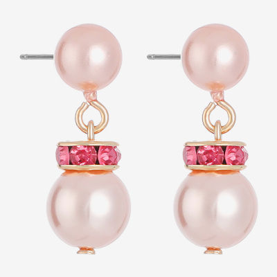 Monet Jewelry Gold Tone & Pink Glass Simulated Pearl Drop Earrings