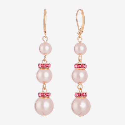 Monet Jewelry Gold Tone & Pink Glass Simulated Pearl Drop Earrings