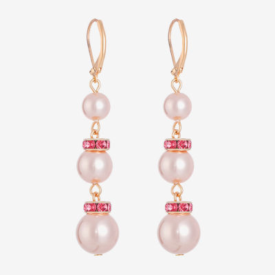 Monet Jewelry Gold Tone & Pink Glass Simulated Pearl Drop Earrings