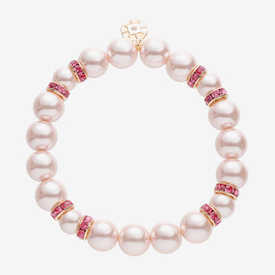 Monet Jewelry Gold Tone & Pink Womens Glass Simulated Pearl Stretch Bracelet