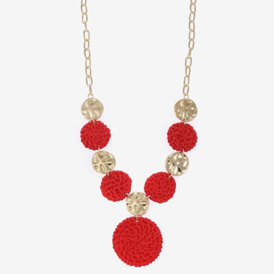 Liz Claiborne Gold Tone Hammered Raffia Womens Round 17 Inch Pendant Necklace