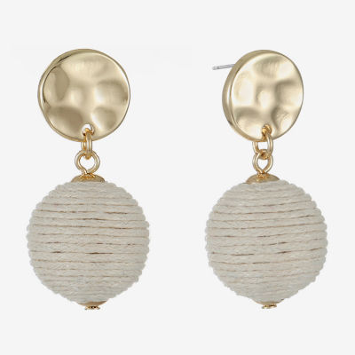 Liz Claiborne Gold Tone Hammered Raffia Womens Round Hypoallergenic Drop Earrings