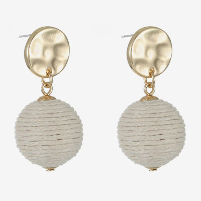 Liz Claiborne Gold Tone Hammered Raffia Womens Round Hypoallergenic Drop Earrings