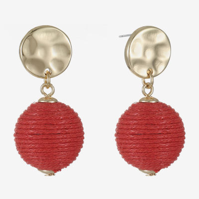Liz Claiborne Gold Tone Hammered Raffia Womens Round Hypoallergenic Drop Earrings