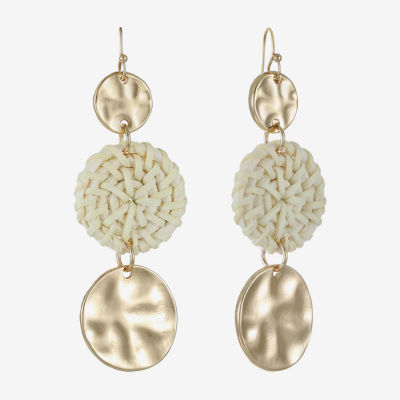 Liz Claiborne Gold Tone Hammered Raffia Womens Round Drop Earrings