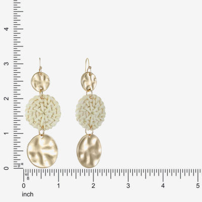 Liz Claiborne Gold Tone Hammered Raffia Womens Round Drop Earrings