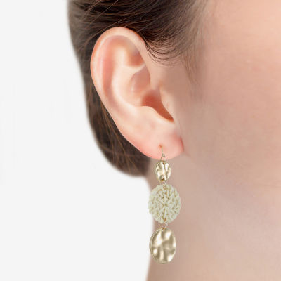 Liz Claiborne Gold Tone Hammered Raffia Womens Round Drop Earrings