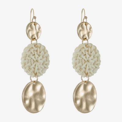 Liz Claiborne Gold Tone Hammered Raffia Womens Round Drop Earrings