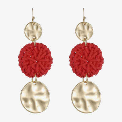 Liz Claiborne Gold Tone Hammered Raffia Womens Round Drop Earrings