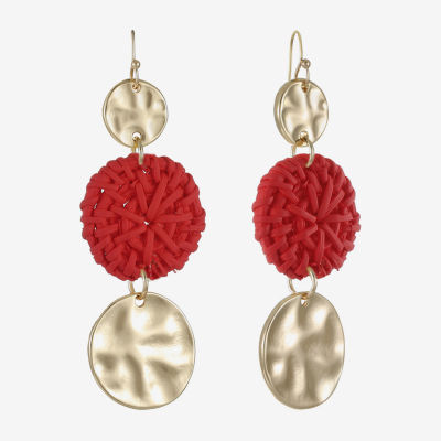 Liz Claiborne Gold Tone Hammered Raffia Womens Round Drop Earrings