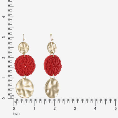 Liz Claiborne Gold Tone Hammered Raffia Womens Round Drop Earrings