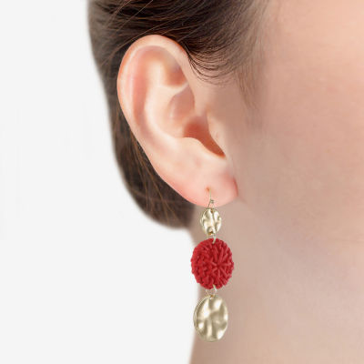 Liz Claiborne Gold Tone Hammered Raffia Womens Round Drop Earrings