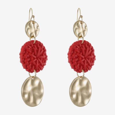 Liz Claiborne Gold Tone Hammered Raffia Womens Round Drop Earrings