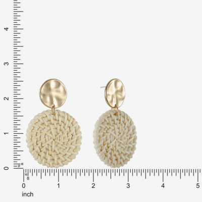 Liz Claiborne Gold Tone Hammered Raffia Womens Round Hypoallergenic Drop Earrings