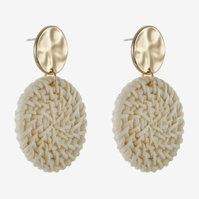 Liz Claiborne Gold Tone Hammered Raffia Womens Round Hypoallergenic Drop Earrings