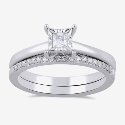 (H / I1-I2) Womens 1/2 CT. T.W. Lab Grown White Diamond Sterling Silver Halo Bridal Set