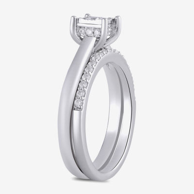 (H / I1-I2) Womens 1/2 CT. T.W. Lab Grown White Diamond Sterling Silver Halo Bridal Set