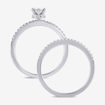 (H / I1-I2) Womens 5/8 CT. T.W. Lab Grown White Diamond Sterling Silver Oval Side Stone Bridal Set