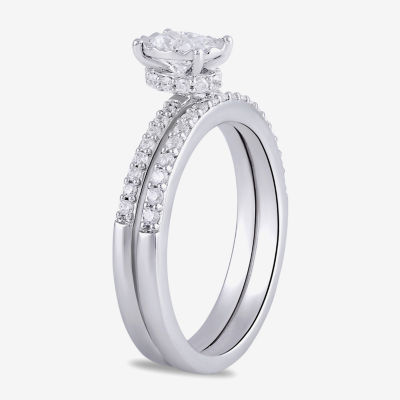 (H / I1-I2) Womens 5/8 CT. T.W. Lab Grown White Diamond Sterling Silver Oval Side Stone Bridal Set